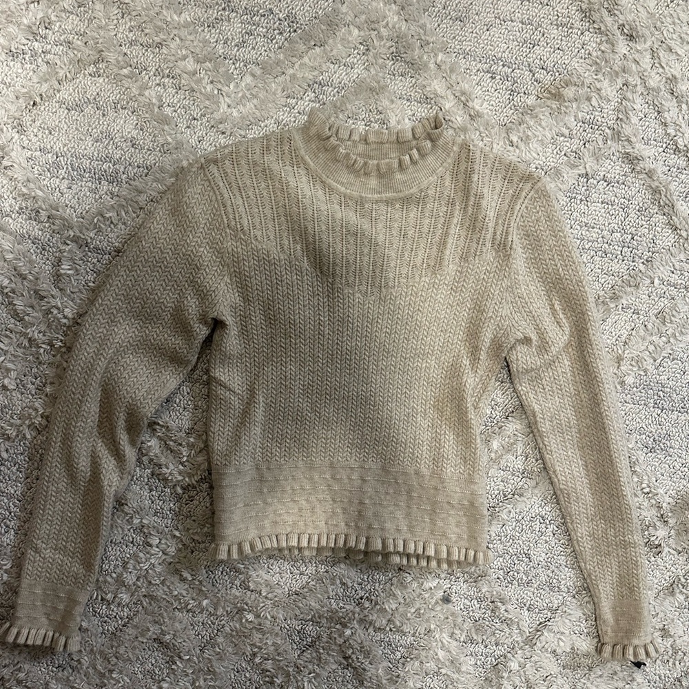Beige ruffled knit long sleeve